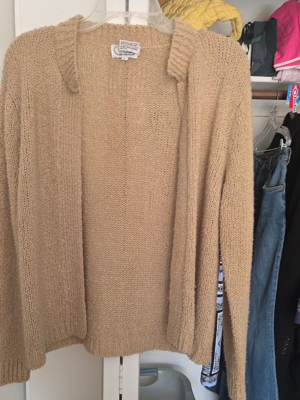Michele Open-Front Beige Knit Cardigan